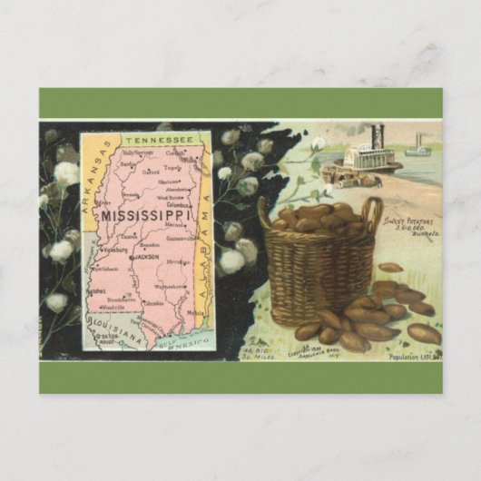 Vintage Mississippi Map Postcard ポストカード (正面)