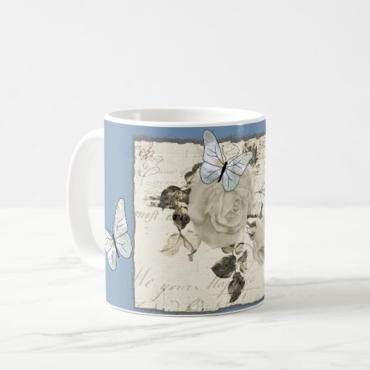 Vintage mit Schmetterlingen コーヒーマグカップ (正面左)