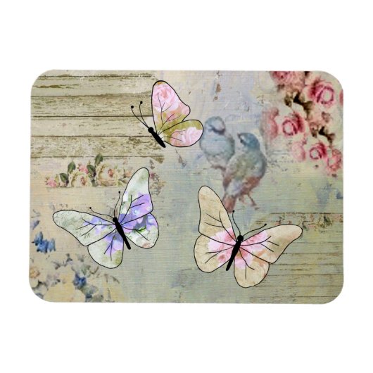 Vintage mit Schmetterlingen マグネット (横)