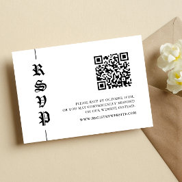 Vintage Modern Black and White QR Code Wedding 出欠カード