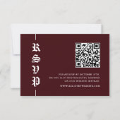 Vintage Modern Burgundy QR Code Wedding 出欠カード (正面)