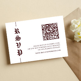 Vintage Modern Burgundy White QR Code Wedding 出欠カード
