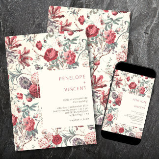 Vintage Modern Floral Wedding Invitation 招待状