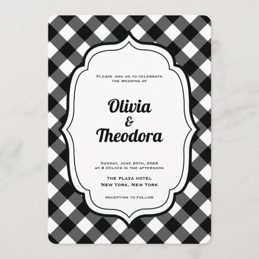 Vintage Modern Gingham wedding invitation 招待状 (正面)
