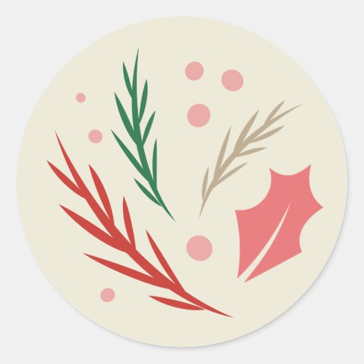 Vintage Modern Ivory Holiday Sticker ラウンドシール (正面)