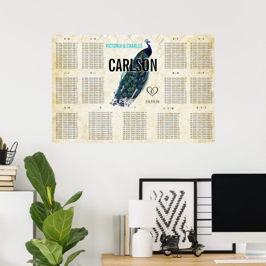 Vintage Modern Peacock Seating Chart ポスター (ホームオフィス)
