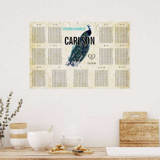 Vintage Modern Peacock Seating Chart ポスター (キッチン)