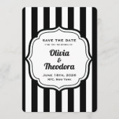 Vintage Modern Stripe Save the Date Cards 招待状 (正面)