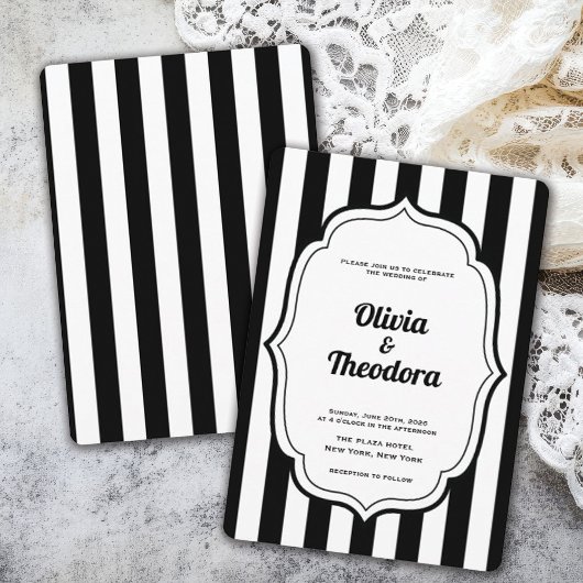 Vintage Modern Stripe Wedding Invitation 招待状