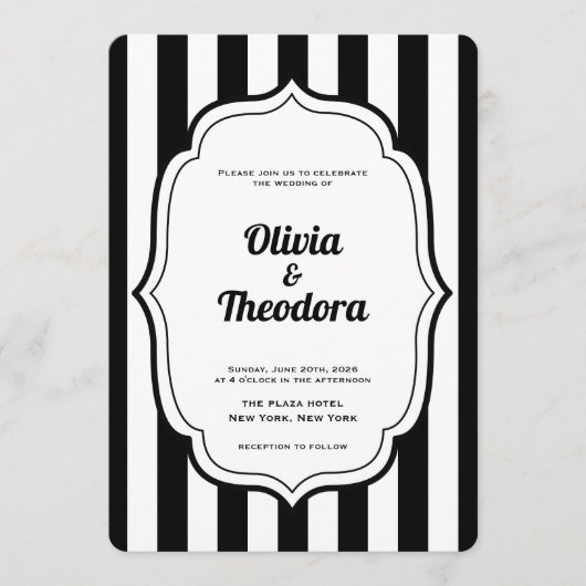 Vintage Modern Stripe Wedding Invitation 招待状 (正面)
