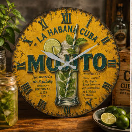 Vintage Mojito Cuban Cocktail Kitchen ラージ壁時計