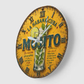 Vintage Mojito Cuban Cocktail Kitchen ラージ壁時計 (傾斜)