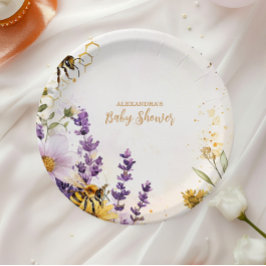 Vintage Mommy to Bee Wildflowers Baby Shower ペーパープレート