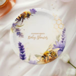 Vintage Mommy to Bee Yellow Purple Baby Shower ペーパープレート<br><div class="desc">Serve up sweetness with the Rustic "Mommy to Bee" Gender Neutral Baby Shower Paper Plates! These charming plates feature a delightful honeybee design, rustic wood textures, and soft wildflower accents, making them the perfect addition to a cozy, nature-inspired baby shower. The gentle, earthy tones and “Mommy to Bee” theme create...</div>