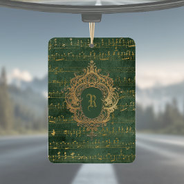 Vintage Monogram Crest Music Manuscript Green Gold カーエアーフレッシュナー