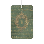 Vintage Monogram Crest Music Manuscript Green Gold カーエアーフレッシュナー (正面)