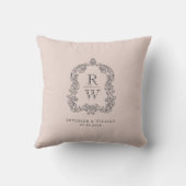 Vintage Monogram Crest Names Blush Pink Wedding クッション (裏面)