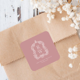 Vintage Monogram Crest Names Dusty Rose Wedding スクエアシール