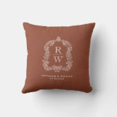 Vintage Monogram Crest Names Terracotta Wedding クッション (裏面)