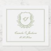 Vintage Monogram Crest Sage Green Wedding スパークリングワインラベル (シングルラベル)