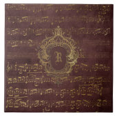 Vintage Monogram Crest Sheet Music Burgundy Gold タイル (正面)