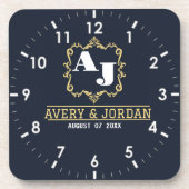 Vintage monogram name initials bride and groom コースター (正面)