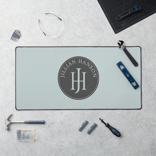 Vintage Monogram Name Logo Smoky Blue Green デスクマット (ワークステーション)