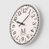 Vintage Monogrammed Pink ラージ壁時計 (傾斜)