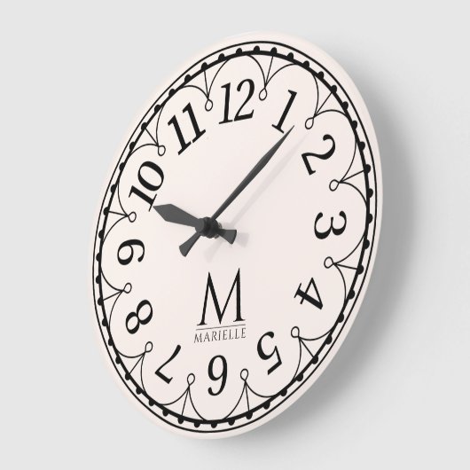 Vintage Monogrammed Pink ラージ壁時計 (傾斜)