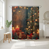 Vintage Moody Christmas Tree & Candle シャワーカーテン