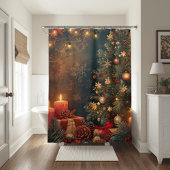 Vintage Moody Christmas Tree & Candle シャワーカーテン