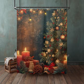 Vintage Moody Christmas Tree & Candle シャワーカーテン