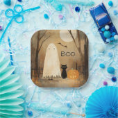 Vintage Moody Ghost & Black Cat ペーパープレート (パーティー)