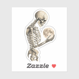 Vintage Moonlight Skeleton Holding Full Moon Gothi シール