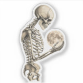 Vintage Moonlight Skeleton Holding Full Moon Gothi シール (正面)