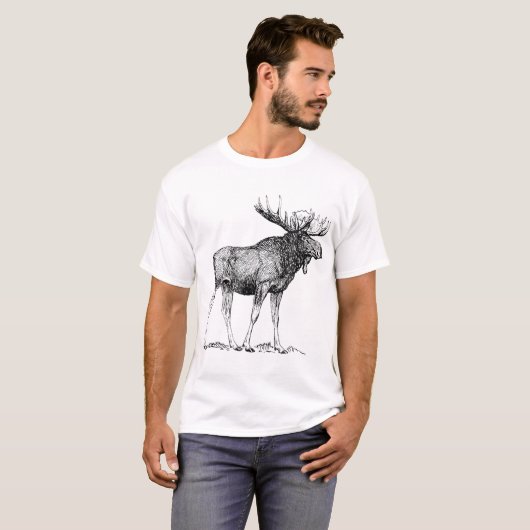 Vintage Moose Wildlife Engraving Art Tシャツ (正面フル)