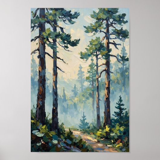 Vintage Morning Mist Forest Art ポスター (正面)