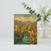 Vintage Mostar Bridge Bosnia Travel ポストカード (スタンド正面)