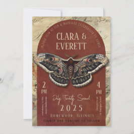 Vintage Moth Wedding Invitation with Rustic Arch 招待状