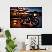 Vintage Motorcycle & American Diner ポスター (ホームオフィス)