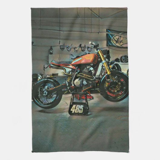 vintage motorcycle artwork キッチンタオル (縦)