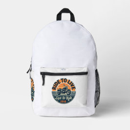 "Vintage Motorcycle Backpack Ride to Live-1918 プリントバックパック