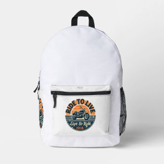 "Vintage Motorcycle Backpack Ride to Live-1918 プリントバックパック