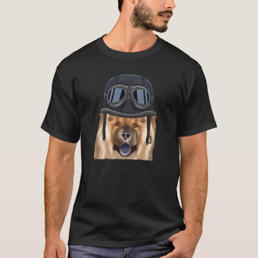 Vintage Motorcycle Helmet Chow Chow Tシャツ (正面)