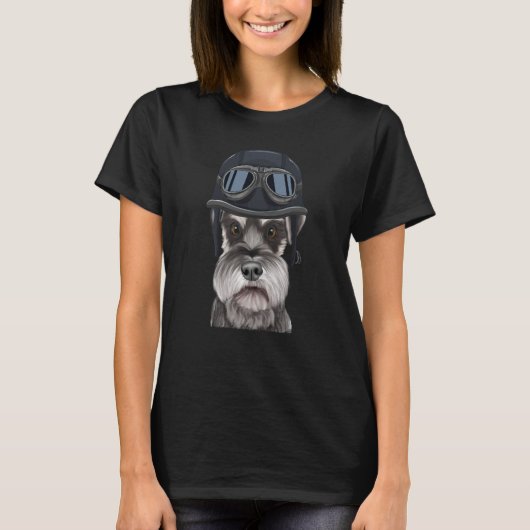Vintage Motorcycle Helmet Miniature Schnauzer Tシャツ (正面)