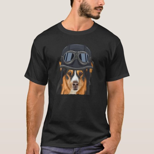 Vintage Motorcycle Helmet Shetland Sheepdog Tシャツ (正面)