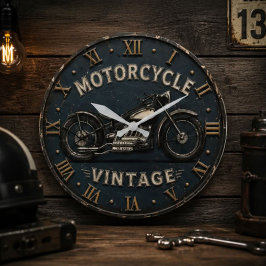 Vintage Motorcycle Retro Classic Bike Garage Decor ラージ壁時計