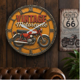 Vintage Motorcycle Retro Classic Bike Garage Decor ラージ壁時計
