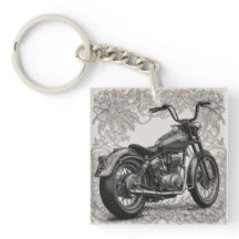 Vintage Motorcycle with Floral Frame – Retro Biker