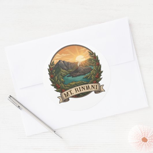 Vintage Mount Rinjani Indonesia Volcano Retro ラウンドシール (封筒)